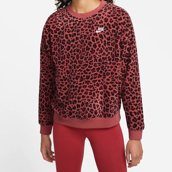 Nike | Tops | Nike Pink Animal Print Fleece Crewneck Sweatshirt | Poshmark